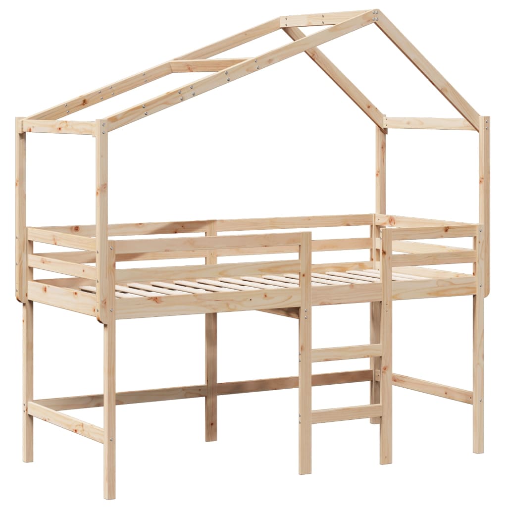 Halfhoogslaper met ladder en bedhuis grenenhout 90x190 cm