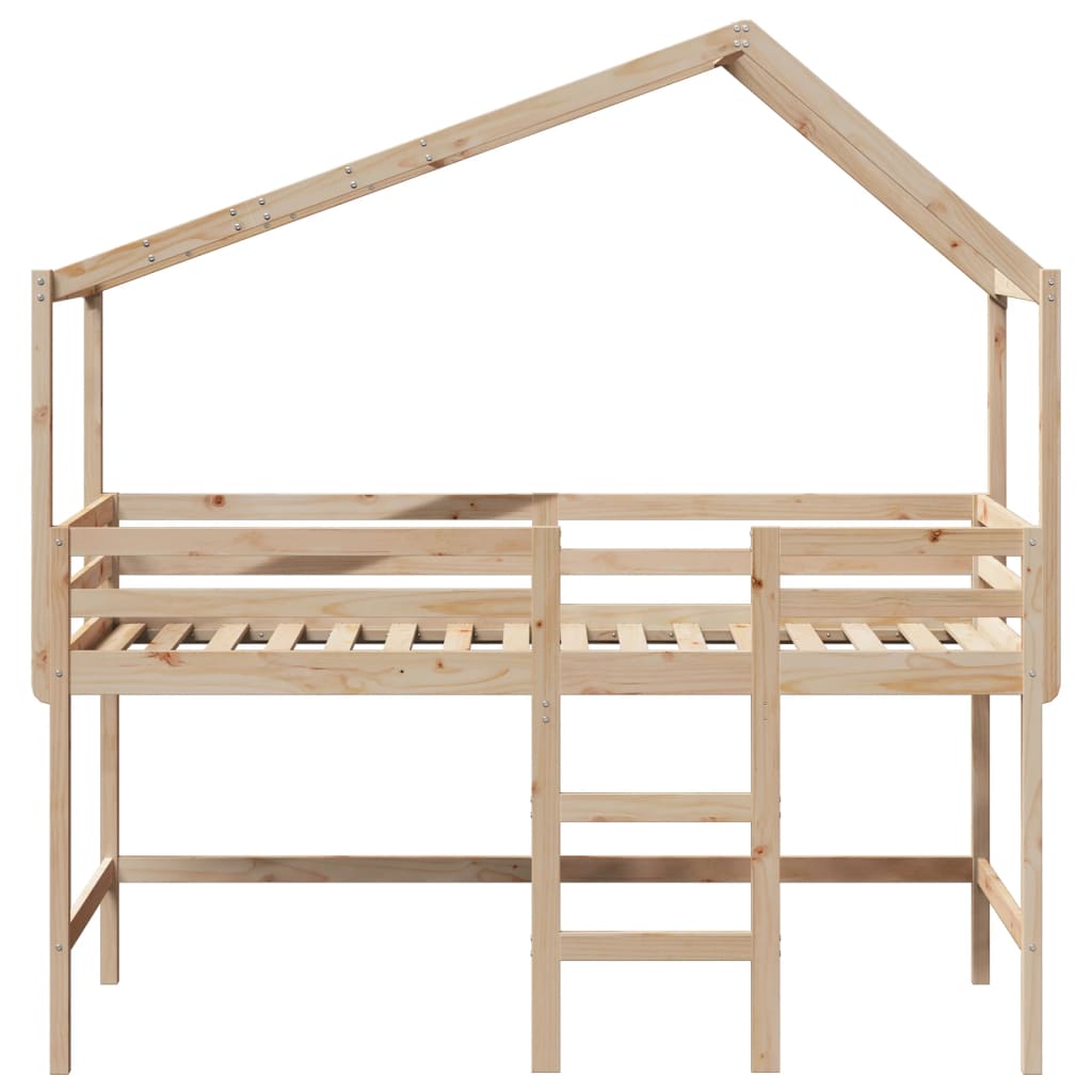 Halfhoogslaper met ladder en bedhuis grenenhout 90x190 cm