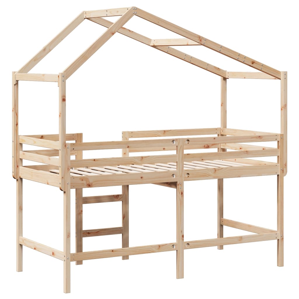 Halfhoogslaper met ladder en bedhuis grenenhout 90x190 cm