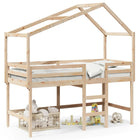 Mid-sleeper bed with ladder and bed house, pine wood 90x190 cm