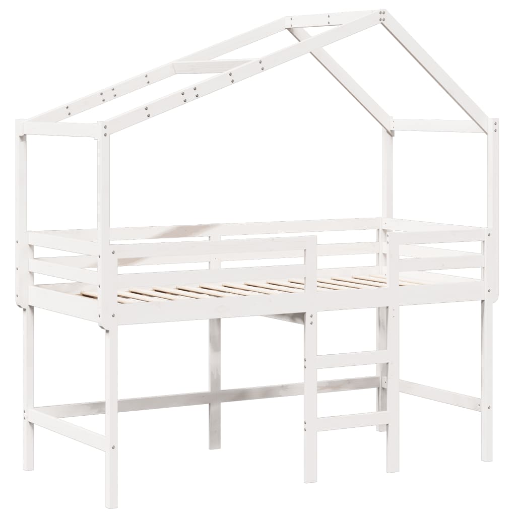 Halfhoogslaper met ladder en bedhuis grenenhout wit 90x190 cm