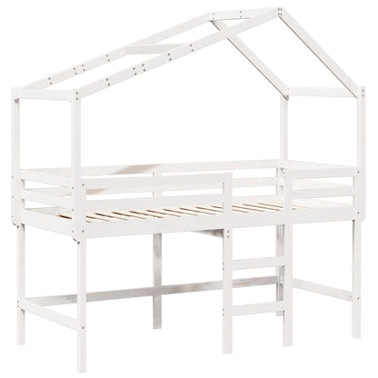 Halfhoogslaper met ladder en bedhuis grenenhout wit 90x190 cm