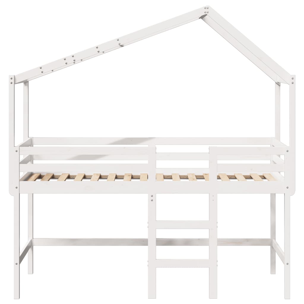 Halfhoogslaper met ladder en bedhuis grenenhout wit 90x190 cm