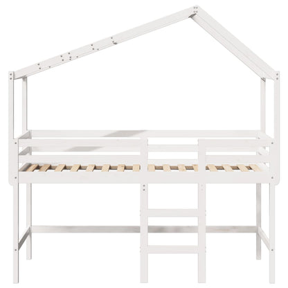 Halfhoogslaper met ladder en bedhuis grenenhout wit 90x190 cm