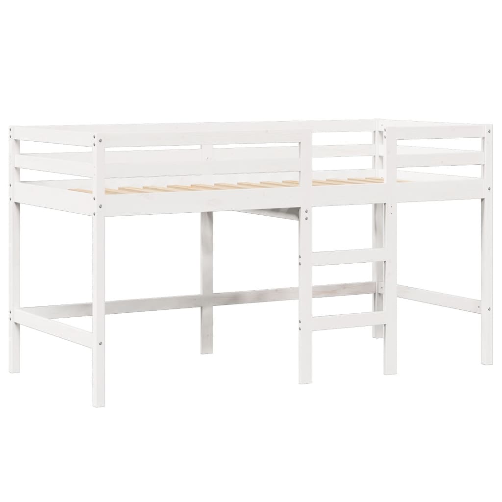 Halfhoogslaper met ladder en bedhuis grenenhout wit 90x190 cm