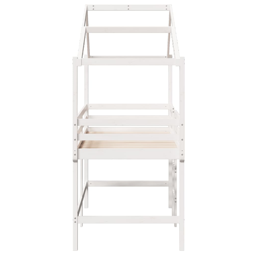 Halfhoogslaper met ladder en bedhuis grenenhout wit 90x190 cm