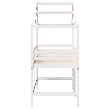 Halfhoogslaper met ladder en bedhuis grenenhout wit 90x190 cm