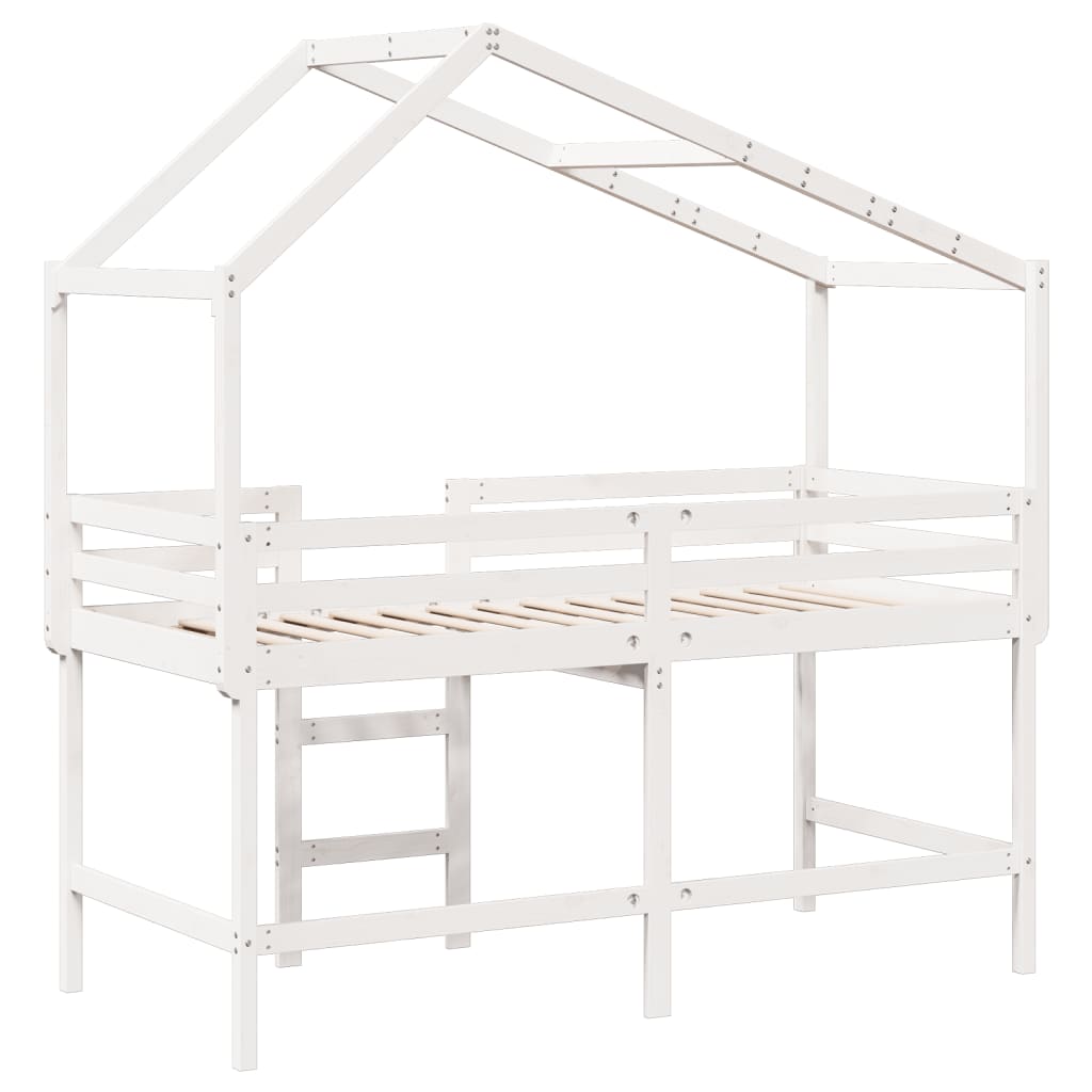 Halfhoogslaper met ladder en bedhuis grenenhout wit 90x190 cm