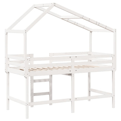 Halfhoogslaper met ladder en bedhuis grenenhout wit 90x190 cm