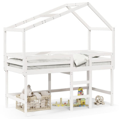Halfhoogslaper met ladder en bedhuis grenenhout wit 90x190 cm