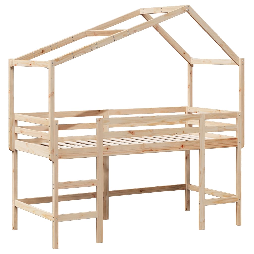 Halfhoogslaper met ladder en bedhuis grenenhout 90x200 cm