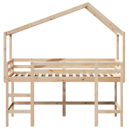 Halfhoogslaper met ladder en bedhuis grenenhout 90x200 cm