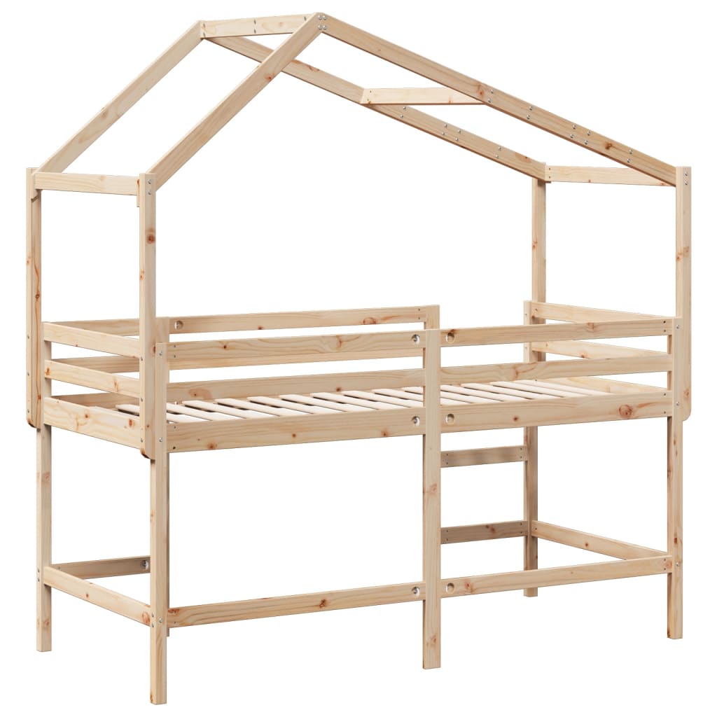 Halfhoogslaper met ladder en bedhuis grenenhout 90x200 cm