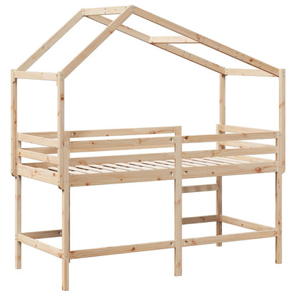 Halfhoogslaper met ladder en bedhuis grenenhout 90x200 cm