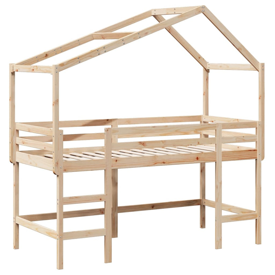 Halfhoogslaper met ladder en bedhuis grenenhout 80x200 cm