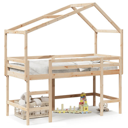 Halfhoogslaper met ladder en bedhuis grenenhout 90x190 cm