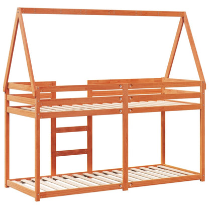 Stapelbed met bedhuis massief grenenhout wasbruin 90x200 cm