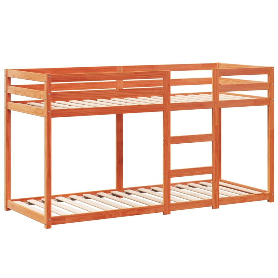 Stapelbed met bedhuis massief grenenhout wasbruin 90x200 cm