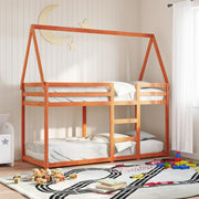 Stapelbed met bedhuis massief grenenhout 90x200 cm wasbruin