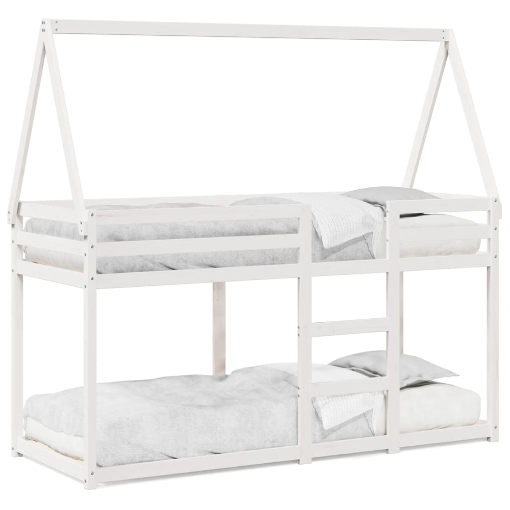 Stapelbed Met Bedhuis Massief Grenenhout 80 x 200 cm Wit