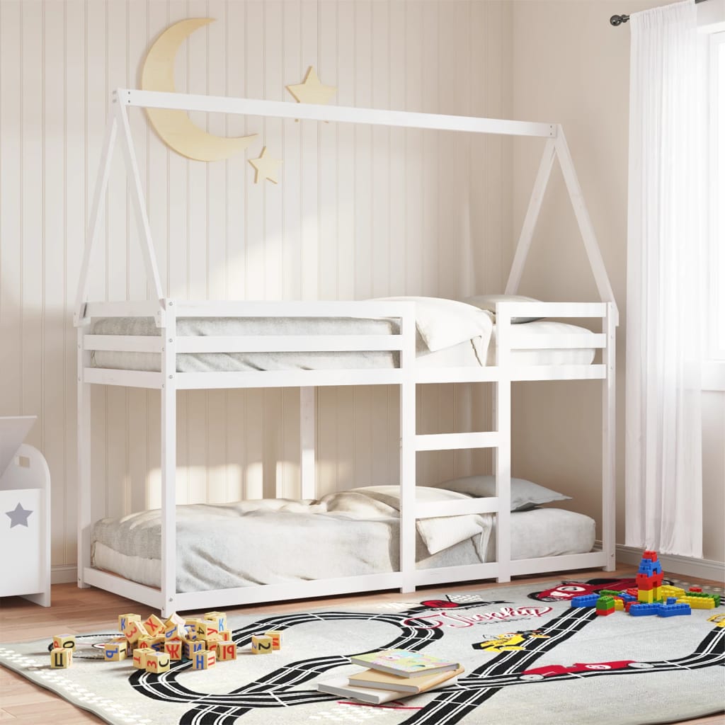 Stapelbed Met Bedhuis Massief Grenenhout 80 x 200 cm Wit