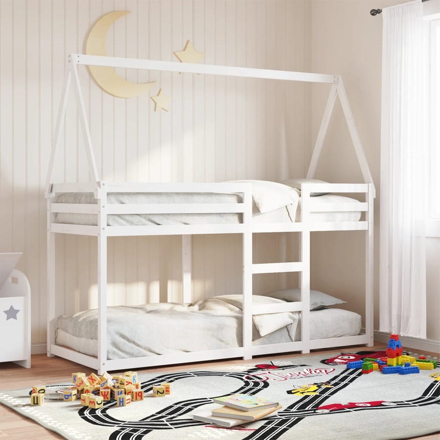 Stapelbed Met Bedhuis Massief Grenenhout 80 x 200 cm Wit
