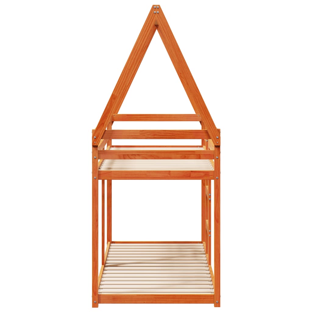 Stapelbed met dak massief grenenhout wasbruin 80x200 cm