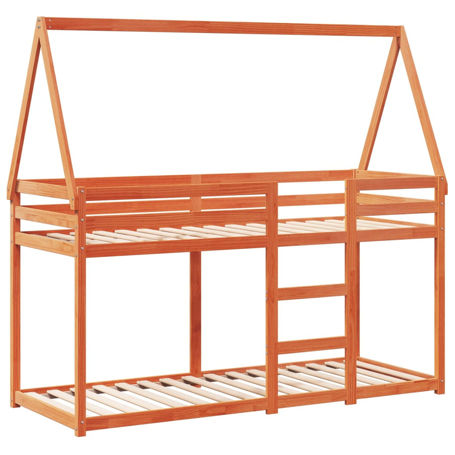 Stapelbed met dak massief grenenhout wasbruin 90x190 cm