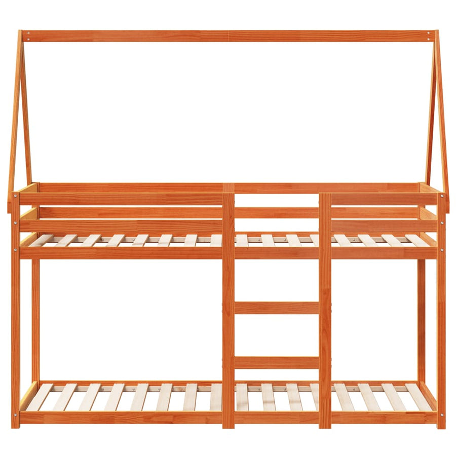 Stapelbed met dak massief grenenhout wasbruin 90x190 cm