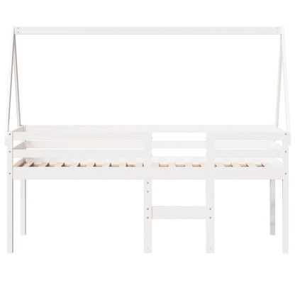 Hoogslaper met dak massief grenenhout wit 90x200 cm