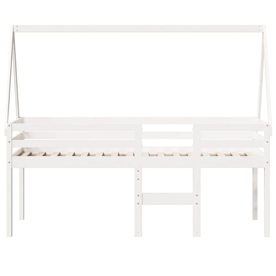 Hoogslaper met dak massief grenenhout wit 90x200 cm