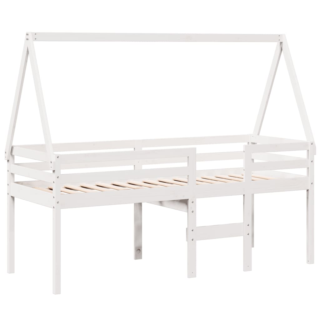 Hoogslaper met dak massief grenenhout wit 90x190 cm