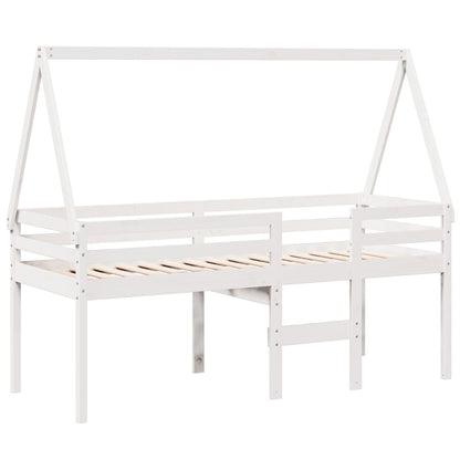 Hoogslaper met dak massief grenenhout wit 90x190 cm