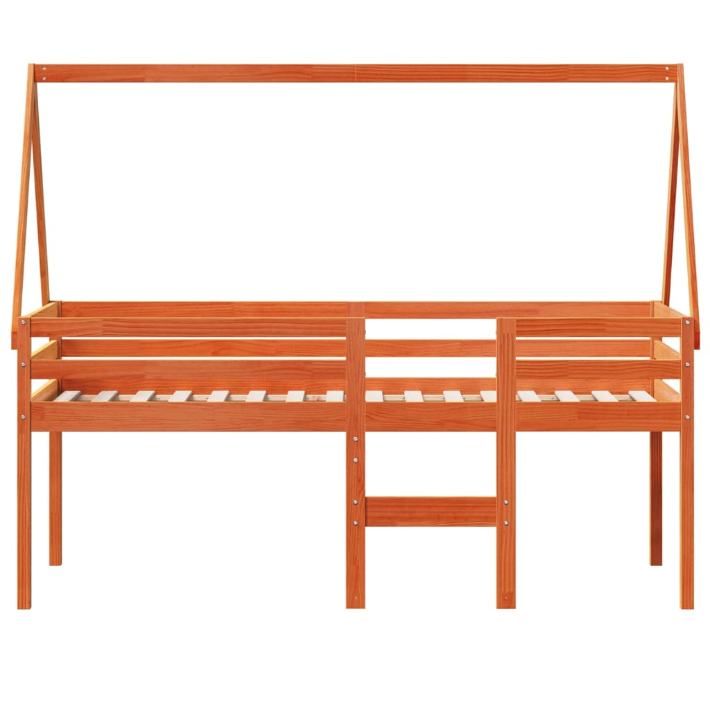 Hoogslaper met dak massief grenenhout wasbruin 75x190 cm