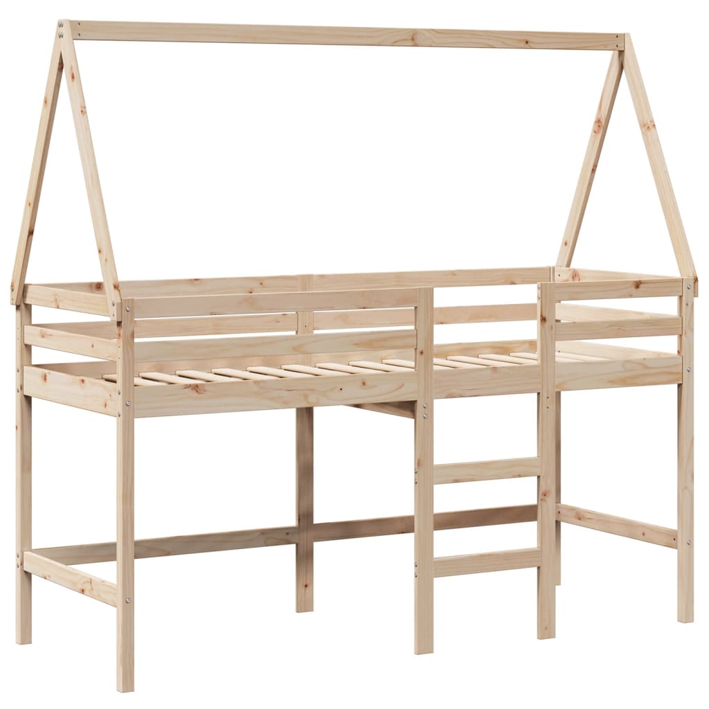 Halfhoogslaper met ladder en bedhuis grenenhout 90x190 cm
