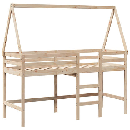 Halfhoogslaper met ladder en bedhuis grenenhout 90x190 cm