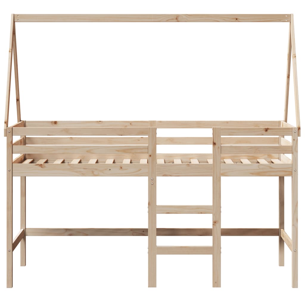 Halfhoogslaper met ladder en bedhuis grenenhout 90x190 cm