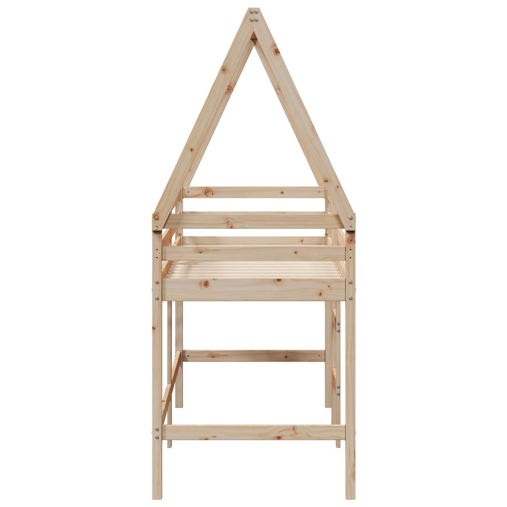 Halfhoogslaper met ladder en bedhuis grenenhout 90x190 cm