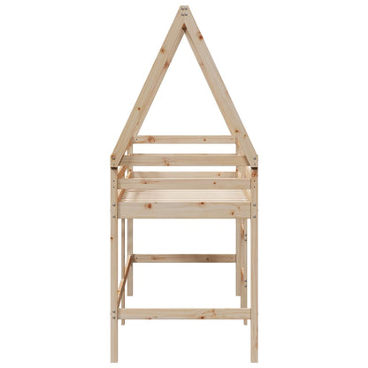 Halfhoogslaper met ladder en bedhuis grenenhout 90x190 cm