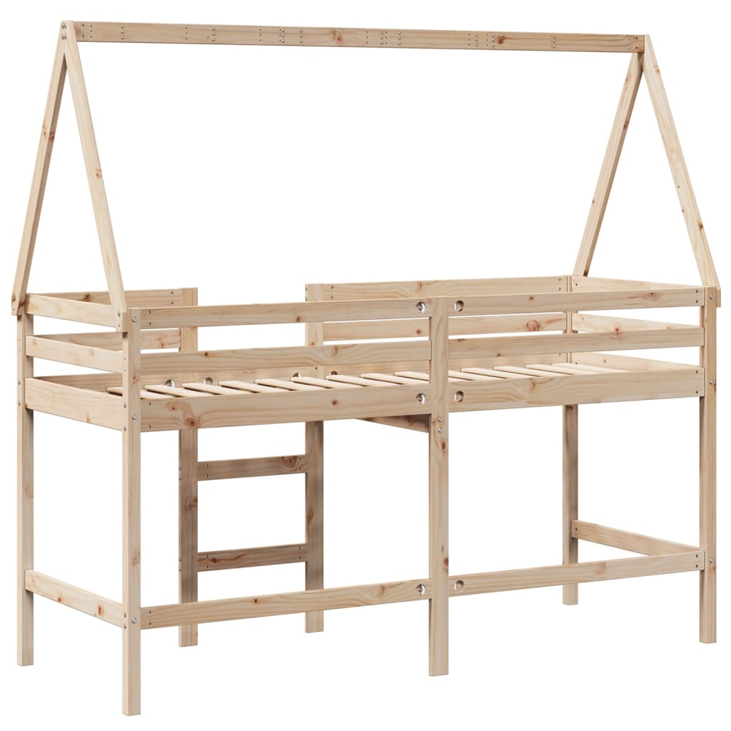 Halfhoogslaper met ladder en bedhuis grenenhout 90x190 cm
