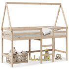 Mid-sleeper bed with ladder and bed house, pine wood 90x190 cm