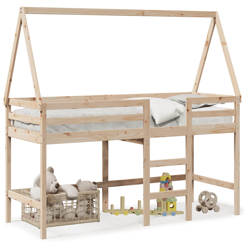 Halfhoogslaper met ladder en bedhuis grenenhout 90x190 cm