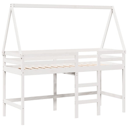 Halfhoogslaper met ladder en bedhuis grenenhout wit 90x190 cm