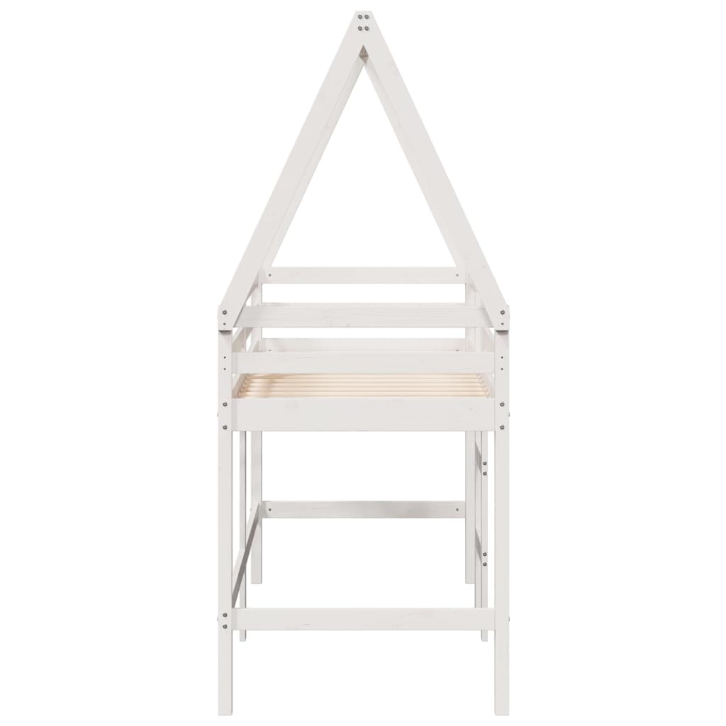 Halfhoogslaper met ladder en bedhuis grenenhout wit 90x190 cm