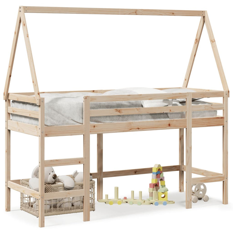 Halfhoogslaper Met Ladder En Bedhuis Grenenhout 80 x 200 cm Naturel