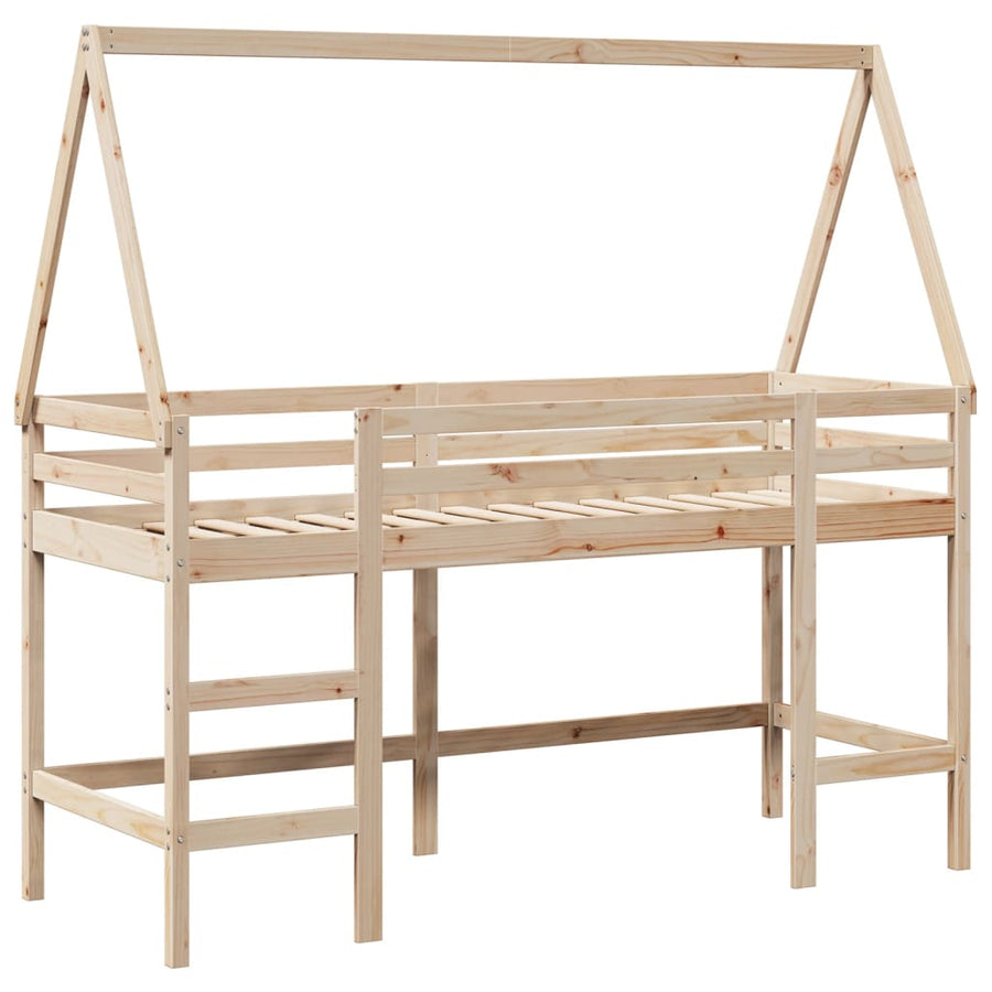 Halfhoogslaper Met Ladder En Bedhuis Grenenhout 80 x 200 cm Naturel
