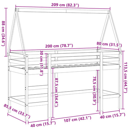 Halfhoogslaper Met Ladder En Bedhuis Grenenhout 80 x 200 cm Naturel