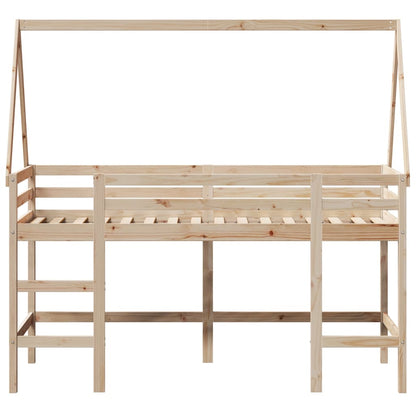 Halfhoogslaper Met Ladder En Bedhuis Grenenhout 80 x 200 cm Naturel