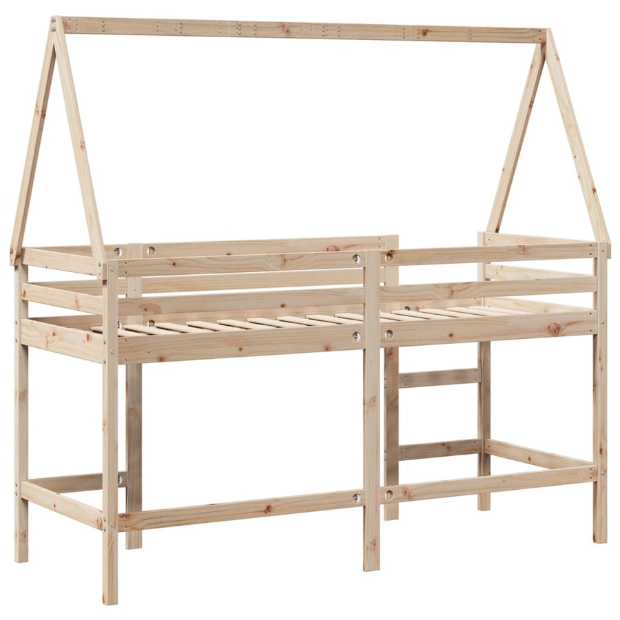 Halfhoogslaper Met Ladder En Bedhuis Grenenhout 80 x 200 cm Naturel