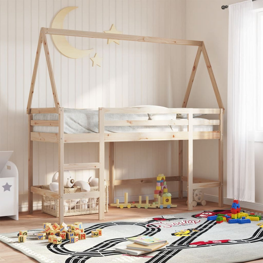 Halfhoogslaper Met Ladder En Bedhuis Grenenhout 80 x 200 cm Naturel